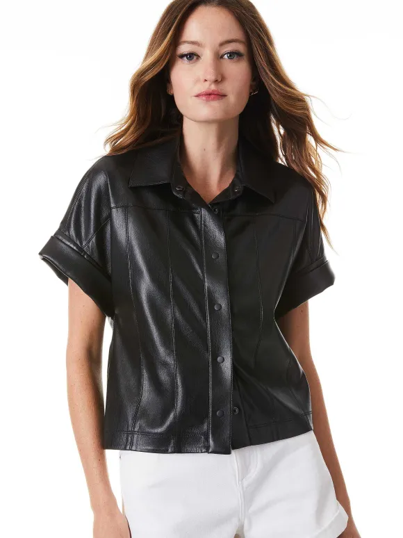 Edyth Vegan Leather Button Down | Alice and Olivia Cheap