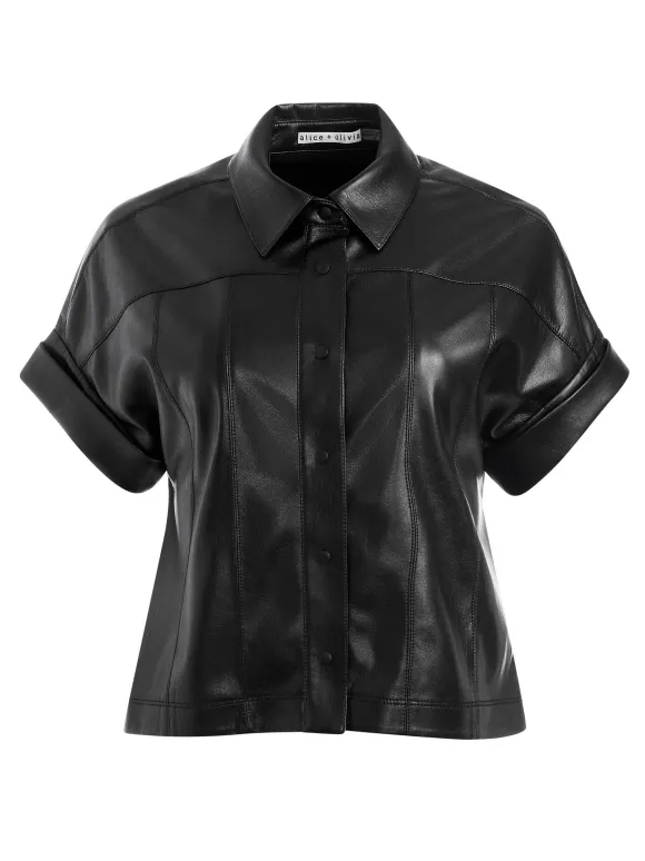 Edyth Vegan Leather Button Down | Alice and Olivia Cheap