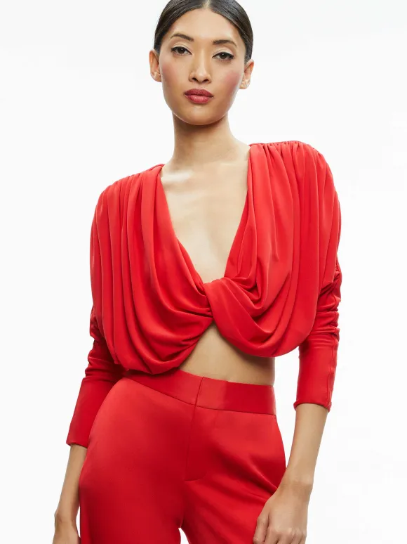 Elda Twisted Draped Cropped Top | Alice and Olivia New