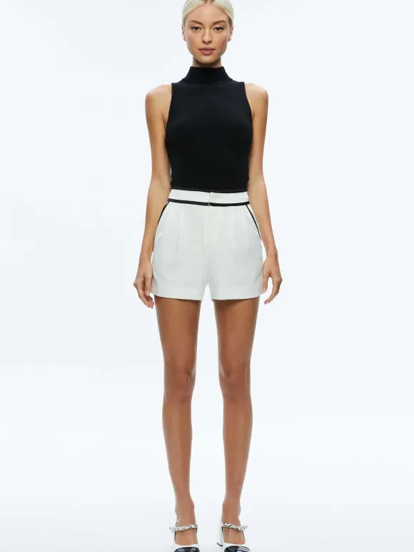 Esta Pleated Contrast Trim Short | Alice and Olivia Outlet