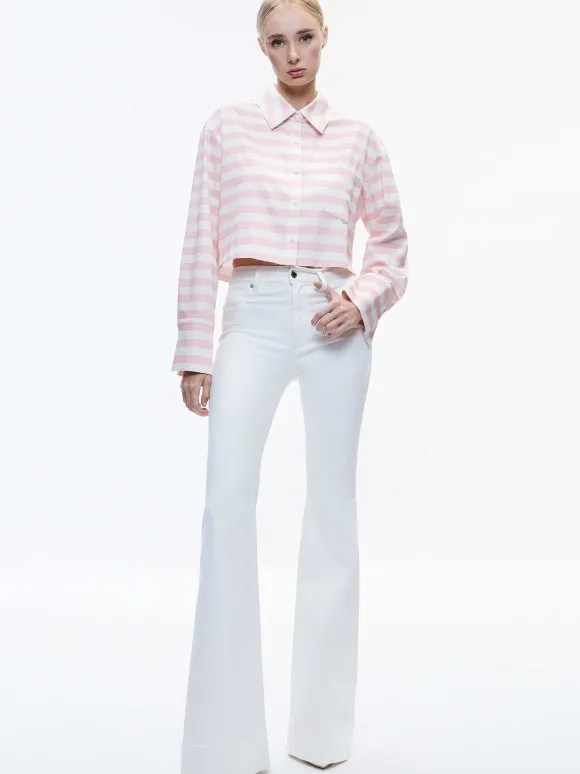 Finely Cropped Oversized Button Down Shirt | Alice and Olivia Store