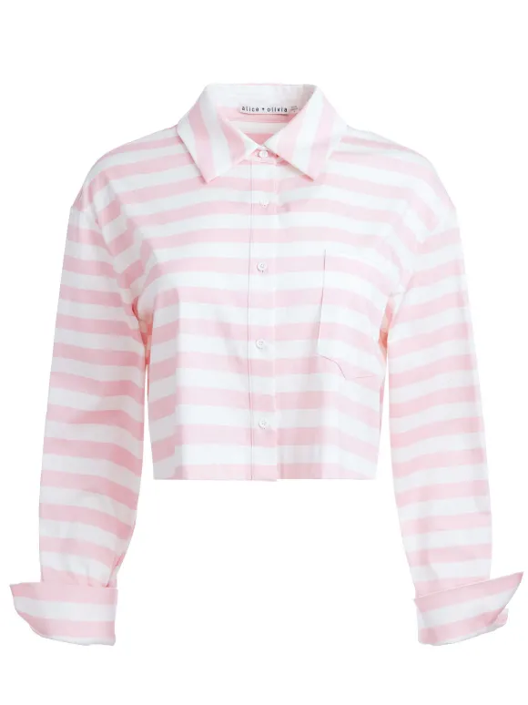 Finely Cropped Oversized Button Down Shirt | Alice and Olivia Store