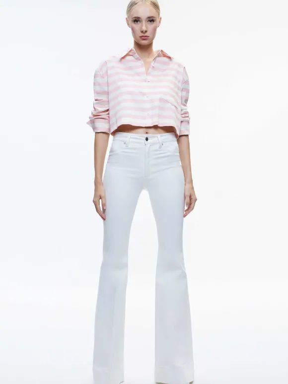 Finely Cropped Oversized Button Down Shirt | Alice and Olivia Store