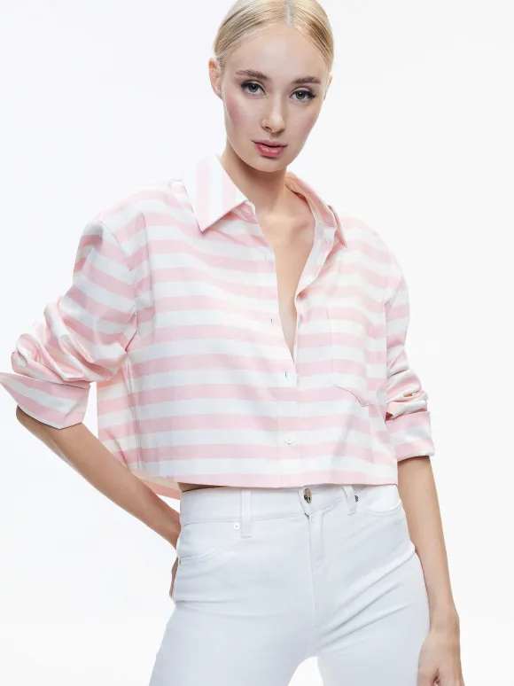 Finely Cropped Oversized Button Down Shirt | Alice and Olivia Store