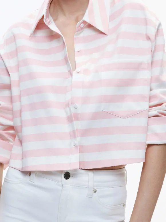 Finely Cropped Oversized Button Down Shirt | Alice and Olivia Store