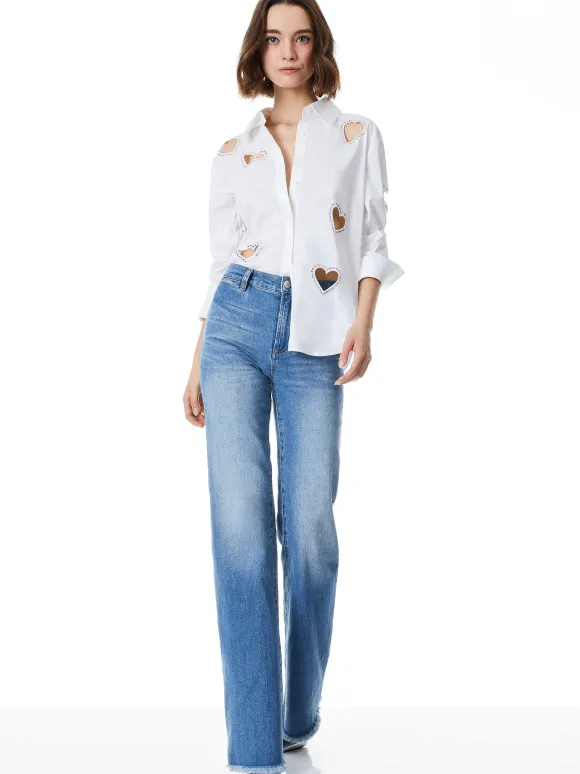Finely Heart Embellished Button Down | Alice and Olivia Discount