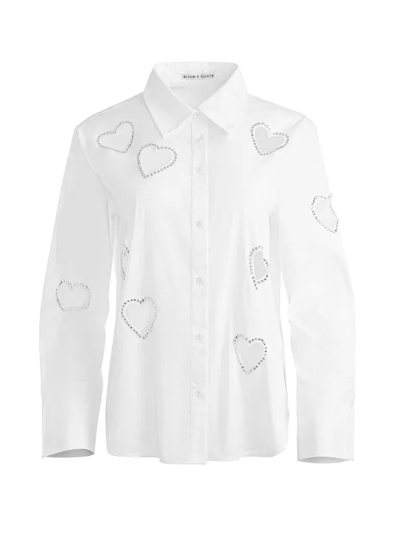 Finely Heart Embellished Button Down | Alice and Olivia Discount