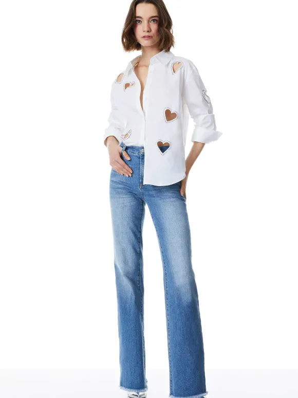 Finely Heart Embellished Button Down | Alice and Olivia Discount