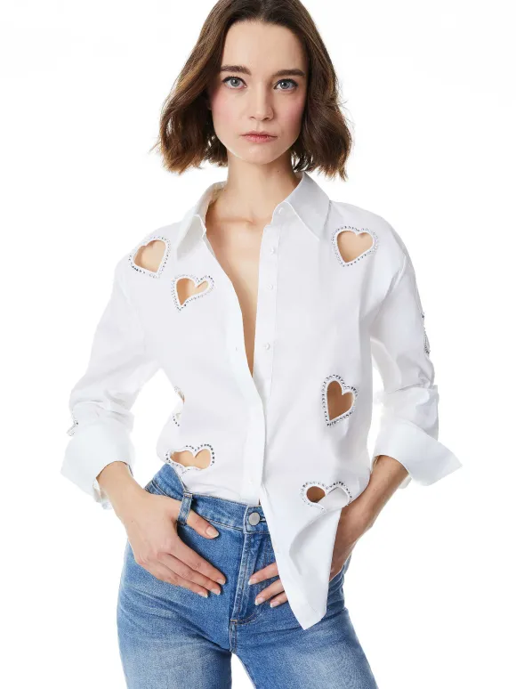 Finely Heart Embellished Button Down | Alice and Olivia Discount