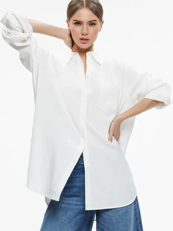 Finely Oversized Linen Button Down Shirt | Alice and Olivia Fashion