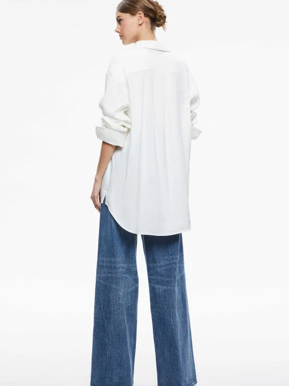 Finely Oversized Linen Button Down Shirt | Alice and Olivia Fashion