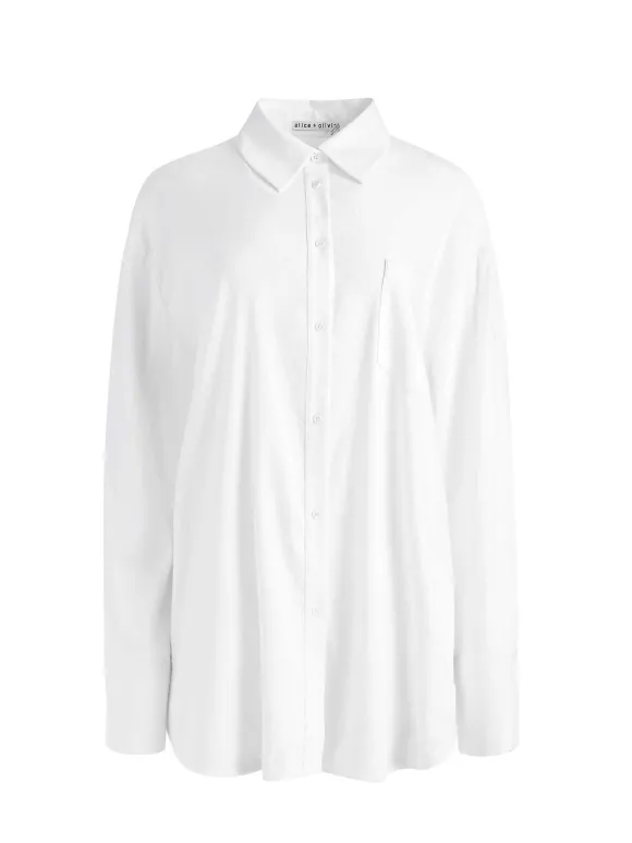 Finely Oversized Linen Button Down Shirt | Alice and Olivia Fashion