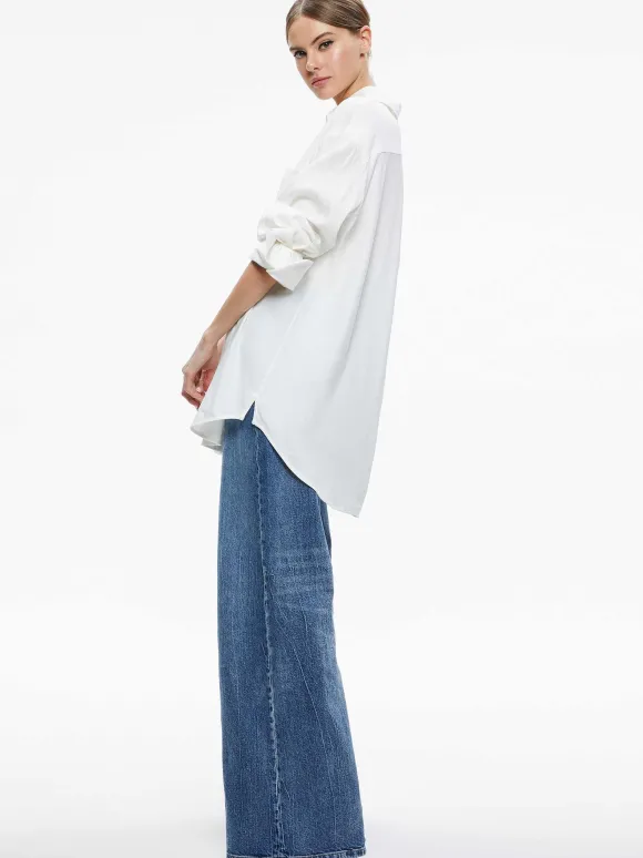 Finely Oversized Linen Button Down Shirt | Alice and Olivia Fashion