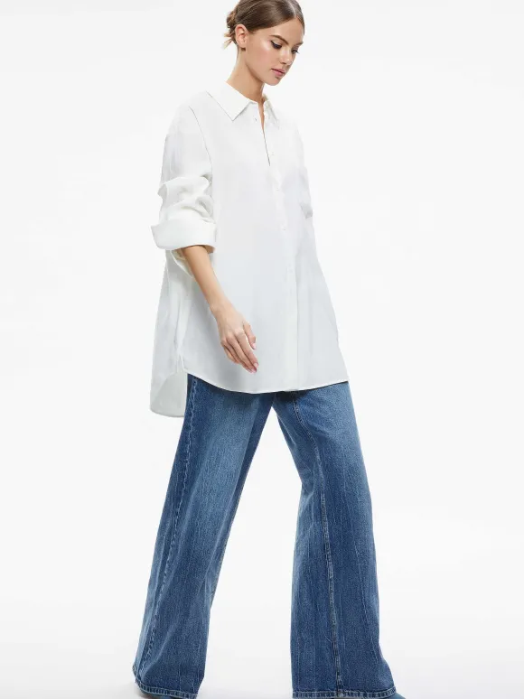 Finely Oversized Linen Button Down Shirt | Alice and Olivia Fashion