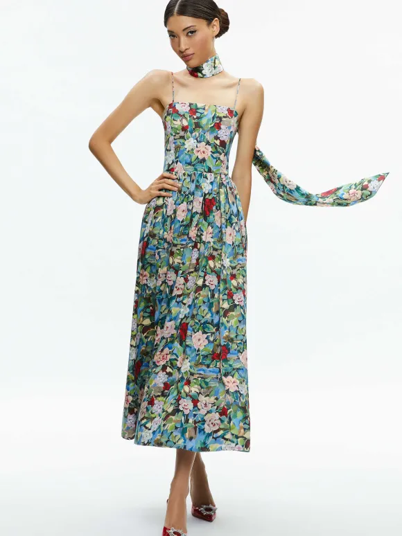Glynis Spaghetti Strap Scarf Midi Dress | Alice and Olivia Hot
