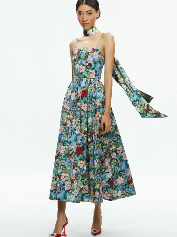Glynis Spaghetti Strap Scarf Midi Dress | Alice and Olivia Hot