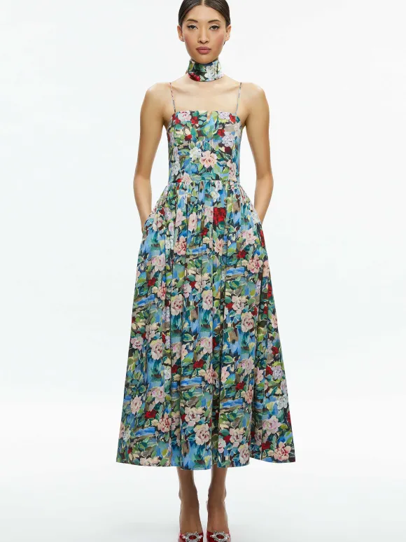 Glynis Spaghetti Strap Scarf Midi Dress | Alice and Olivia Hot
