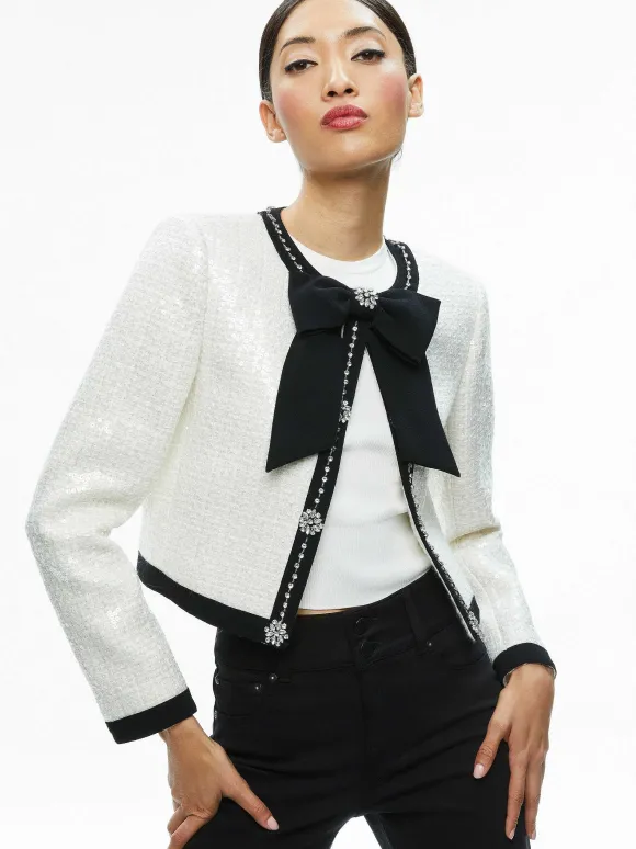 Gwyneth Embellished Cropped Bow Jacket | Alice and Olivia Online