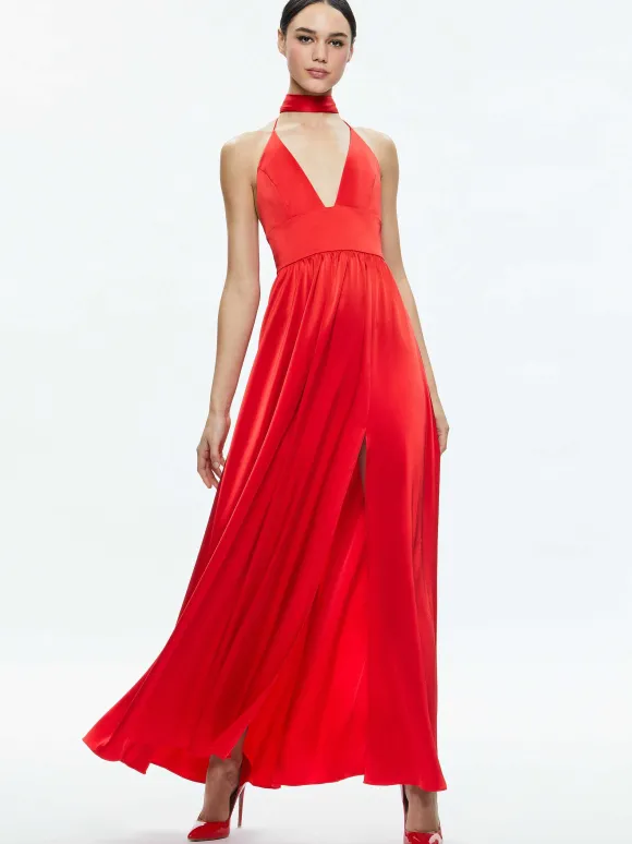 Hannah Deep V-Neck Scarf Maxi Dress | Alice and Olivia Clearance