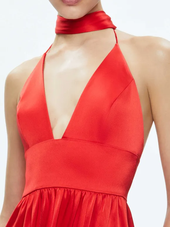Hannah Deep V-Neck Scarf Maxi Dress | Alice and Olivia Clearance