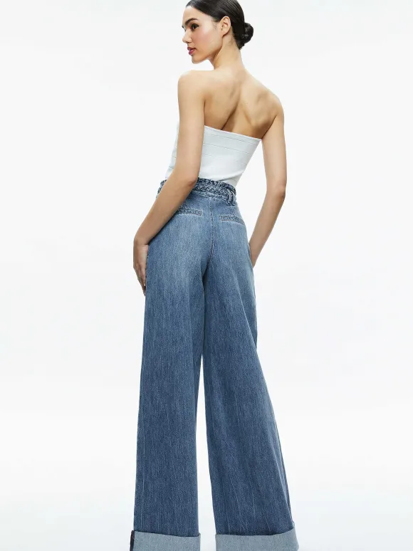 Harriet Wide Leg High Rise Paperbag Jean | Alice and Olivia Cheap