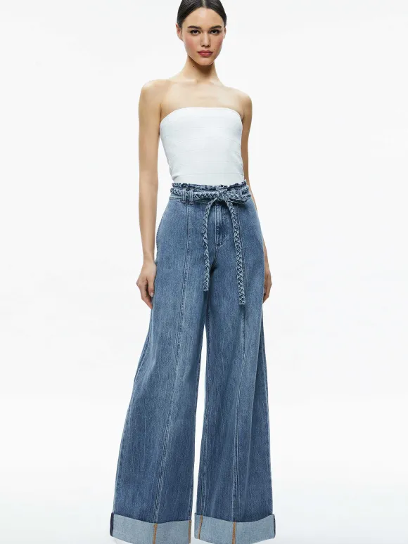 Harriet Wide Leg High Rise Paperbag Jean | Alice and Olivia Cheap