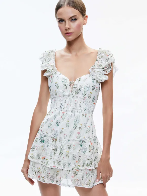 Hartford Smocked Bustier Tiered Mini Dress | Alice and Olivia Store