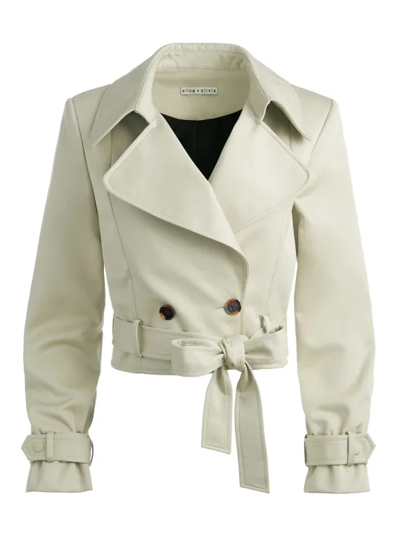 Hayley Cropped Trench Coat With Belt | Alice and Olivia Clearance