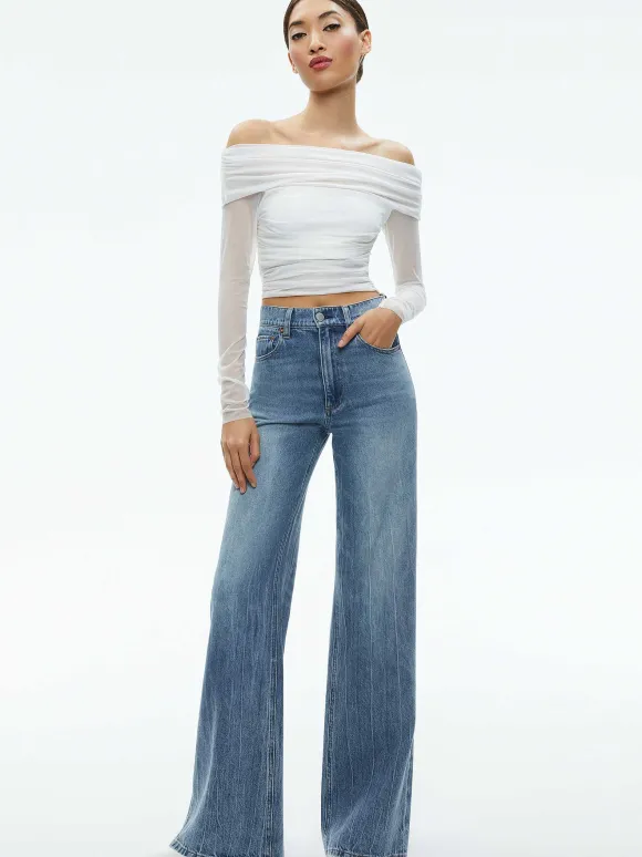 Isadola Over The Shoulder Ruched Long Sleeve Top | Alice and Olivia New