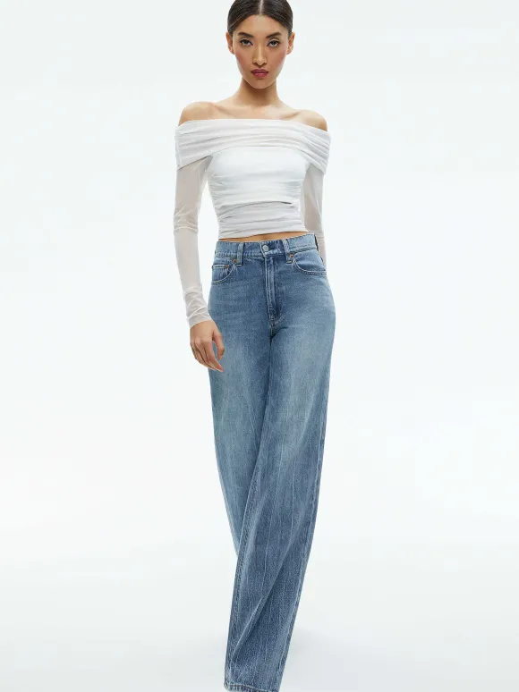 Isadola Over The Shoulder Ruched Long Sleeve Top | Alice and Olivia New