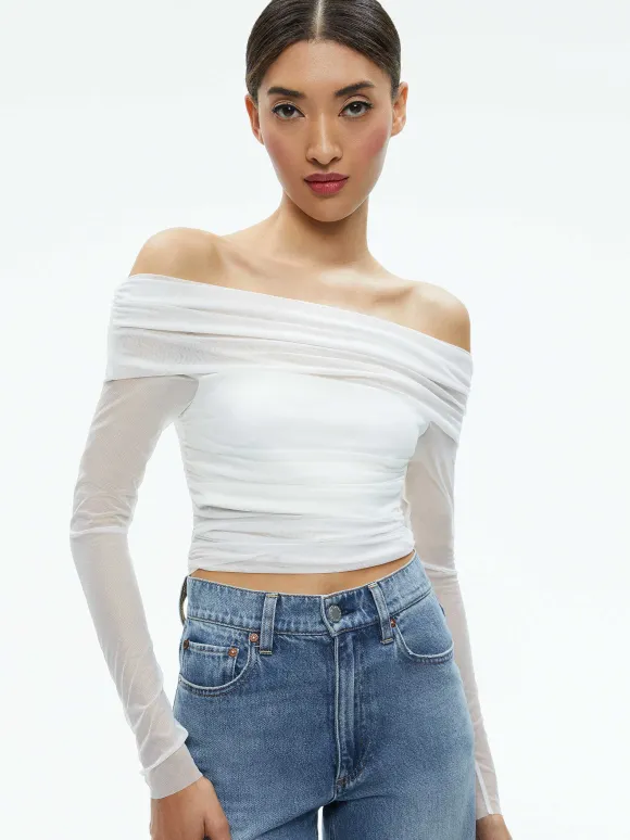 Isadola Over The Shoulder Ruched Long Sleeve Top | Alice and Olivia New