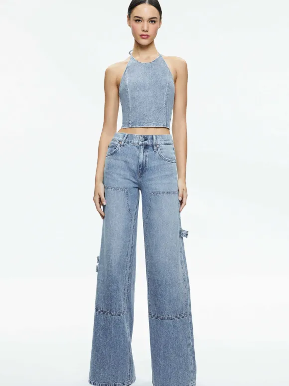 Jaymee Tie Neck Cropped Halter Top | Alice and Olivia Cheap