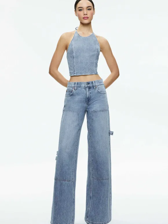 Jaymee Tie Neck Cropped Halter Top | Alice and Olivia Cheap