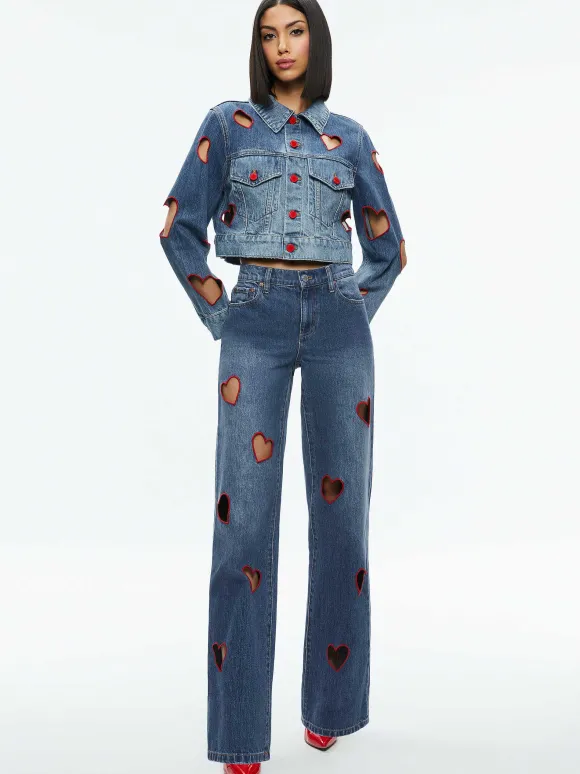 Jeff Heart Embroidered Cropped Denim Jacket | Alice and Olivia Shop