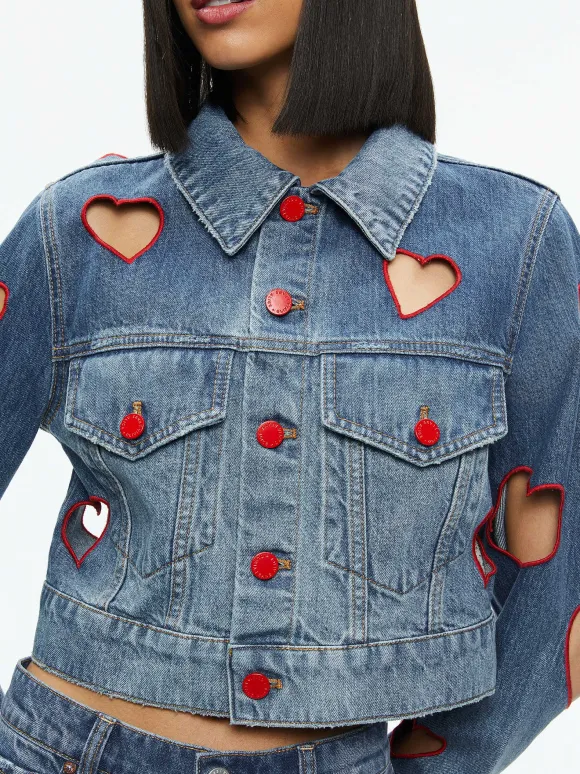Jeff Heart Embroidered Cropped Denim Jacket | Alice and Olivia Shop