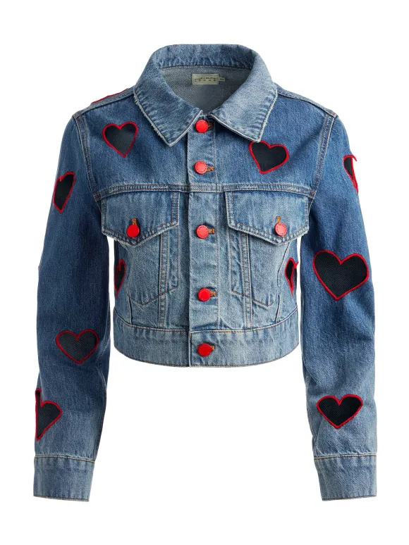 Jeff Heart Embroidered Cropped Denim Jacket | Alice and Olivia Shop