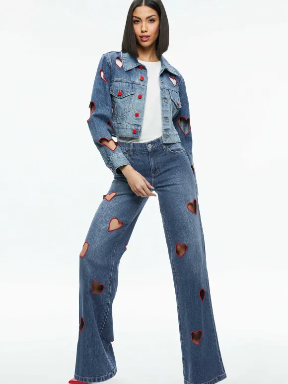 Jeff Heart Embroidered Cropped Denim Jacket | Alice and Olivia Shop