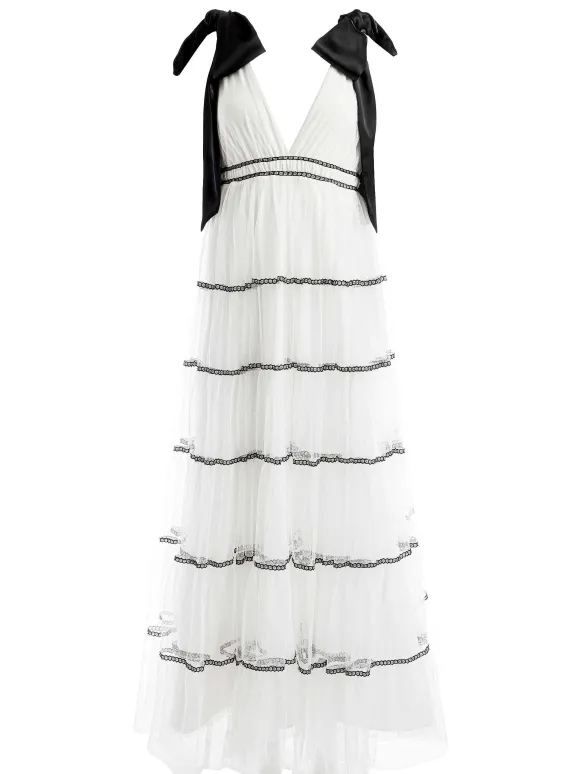 Jessalyn Bow Strap Tiered Maxi Gown | Alice and Olivia Online
