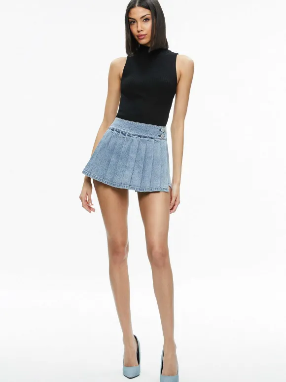 Justine Rolled Cuff Blazer + Noah Denim Pleated Skort | Alice and Olivia Hot