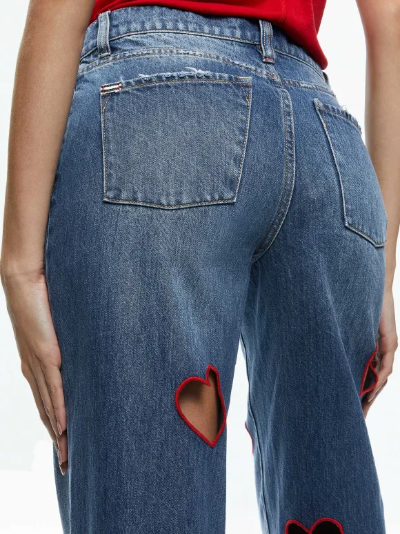 Karrie Embroidered Heart Cutout Jean | Alice and Olivia Best