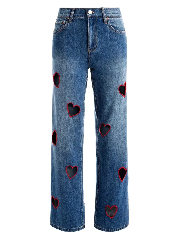 Karrie Embroidered Heart Cutout Jean | Alice and Olivia Best