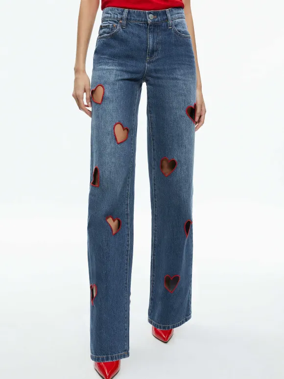 Karrie Embroidered Heart Cutout Jean | Alice and Olivia Best