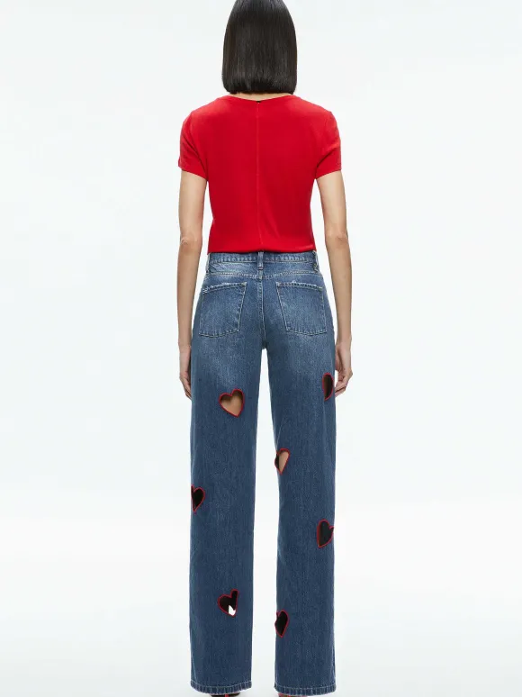 Karrie Embroidered Heart Cutout Jean | Alice and Olivia Best