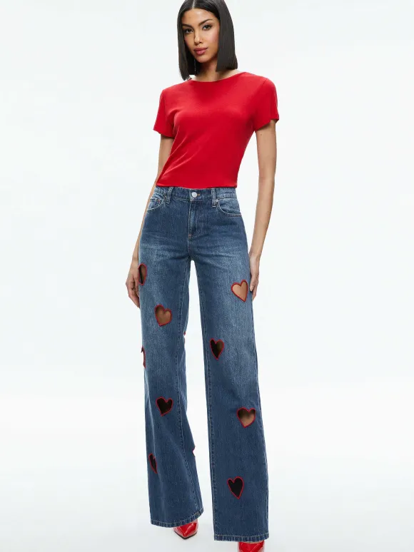 Karrie Embroidered Heart Cutout Jean | Alice and Olivia Best