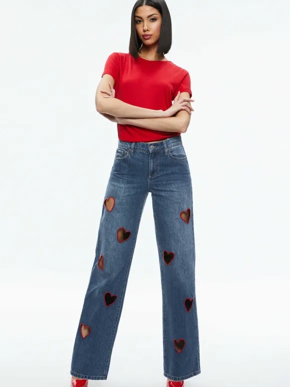 Karrie Embroidered Heart Cutout Jean | Alice and Olivia Best