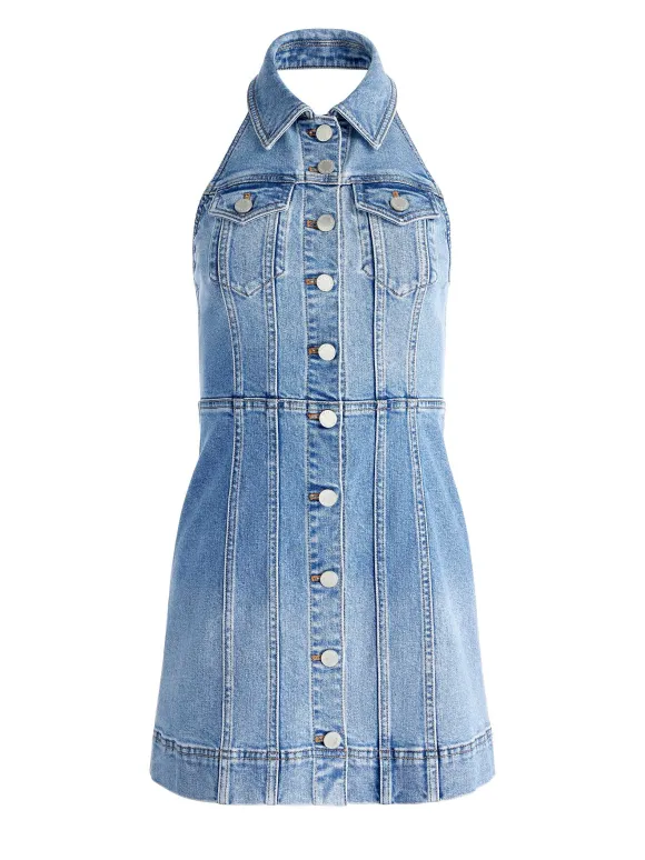 Kendall Denim Halter Mini Dres | Alice and Olivia Fashion