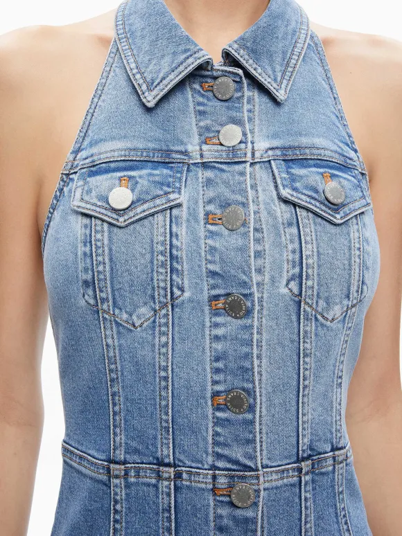 Kendall Denim Halter Mini Dres | Alice and Olivia Fashion
