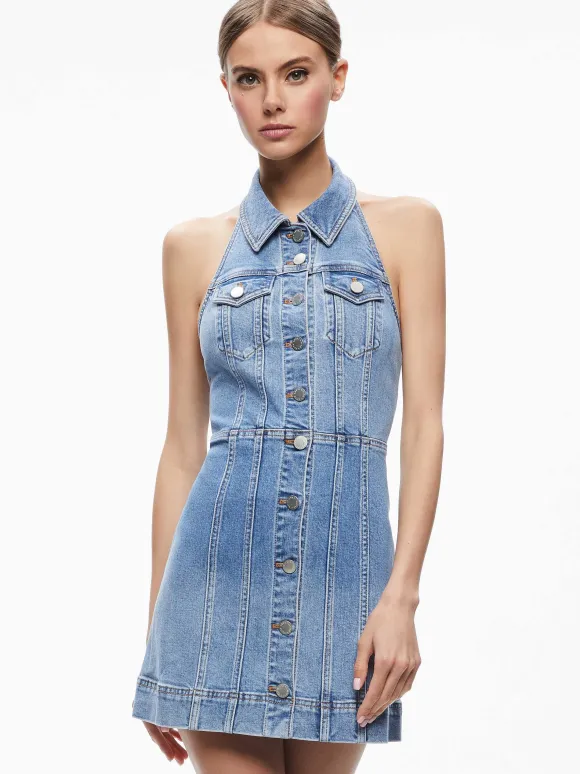 Kendall Denim Halter Mini Dres | Alice and Olivia Fashion