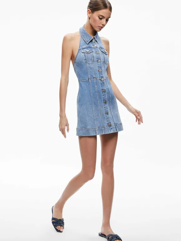 Kendall Denim Halter Mini Dres | Alice and Olivia Fashion