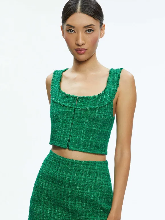 Kensie Scoop Neck Cropped Bustier + Riley Mini Skirt | Alice and Olivia Store